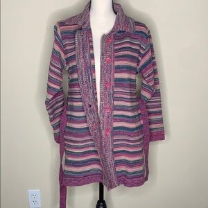 Preston purple and pink wool sweater with tie